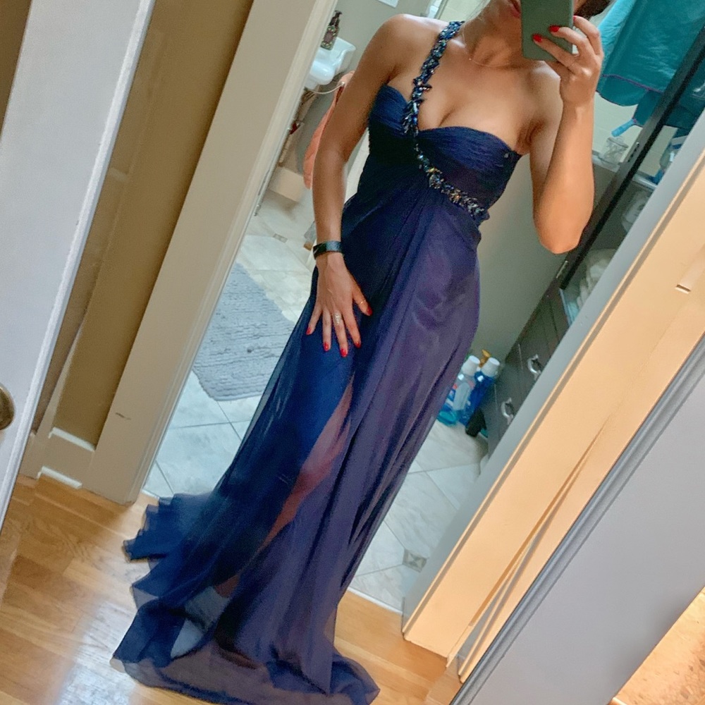 Cross Strap Jeweled Prom Dress